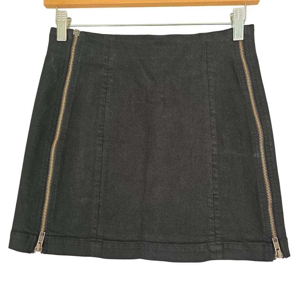 Carmar LA Denim Mini Skirt Womens 27 Double Zippers Stretch Edgy Moto Punk Black
